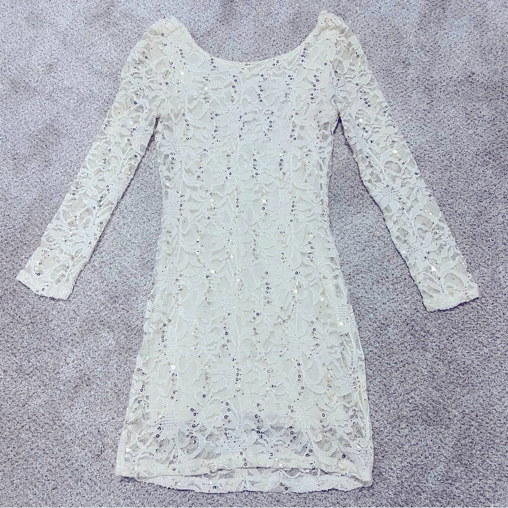 Ladies off white lace and sparkle dress